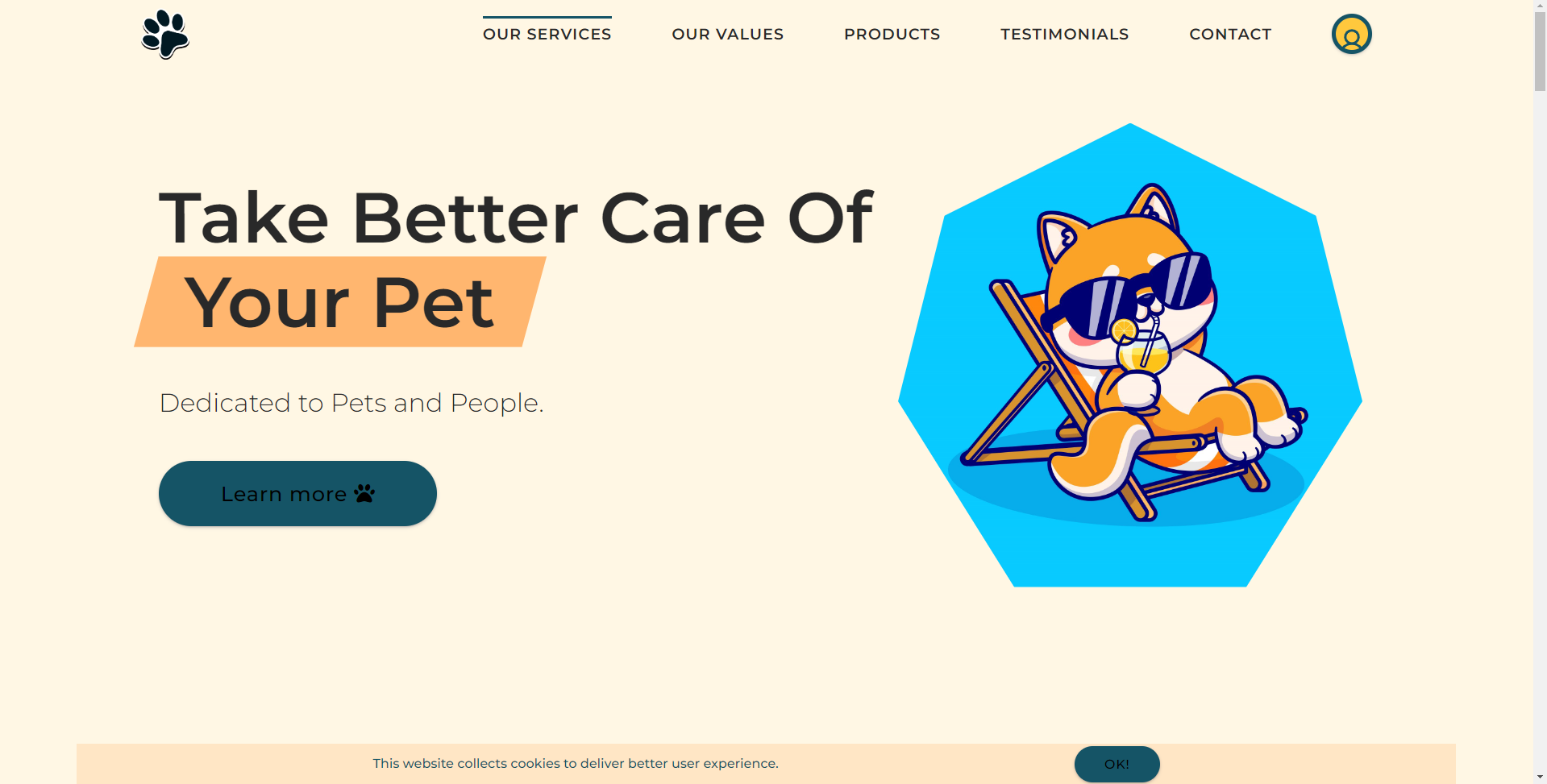 screenshot from the Pet Care website